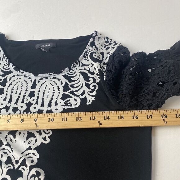 ALFANI Women‎ Tunic Black White Floral Round Neck 3/4 Sleeve Stretch Top S Used - Picture 7 of 14